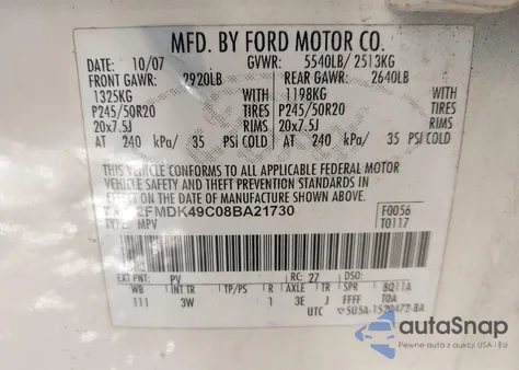 2008 Ford Edge Limited from USA, damaged, VIN 2FMDK49C08BA21730